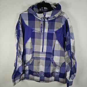Lululemon Leader Of The Track Purple Plaid Hooded Jacket Pullover Women Size 8